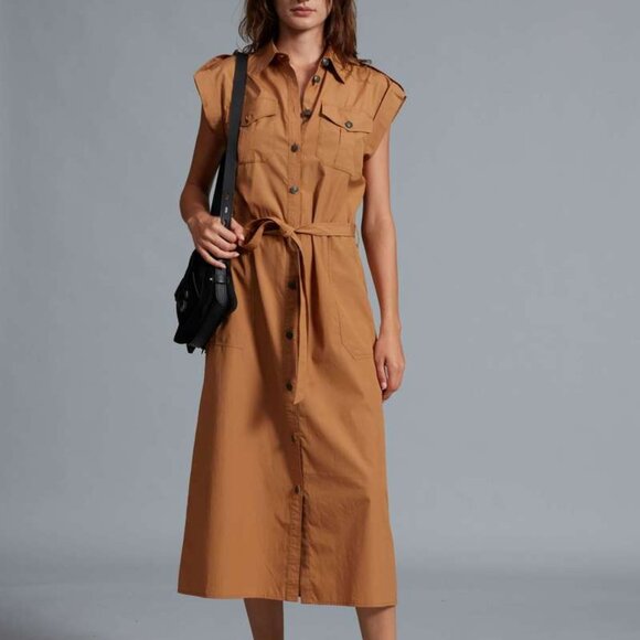 Rag & Bone Women's Roxanne Short Sleeve Cotton Midi Shirt Dress in Brown - Picture 1 of 10